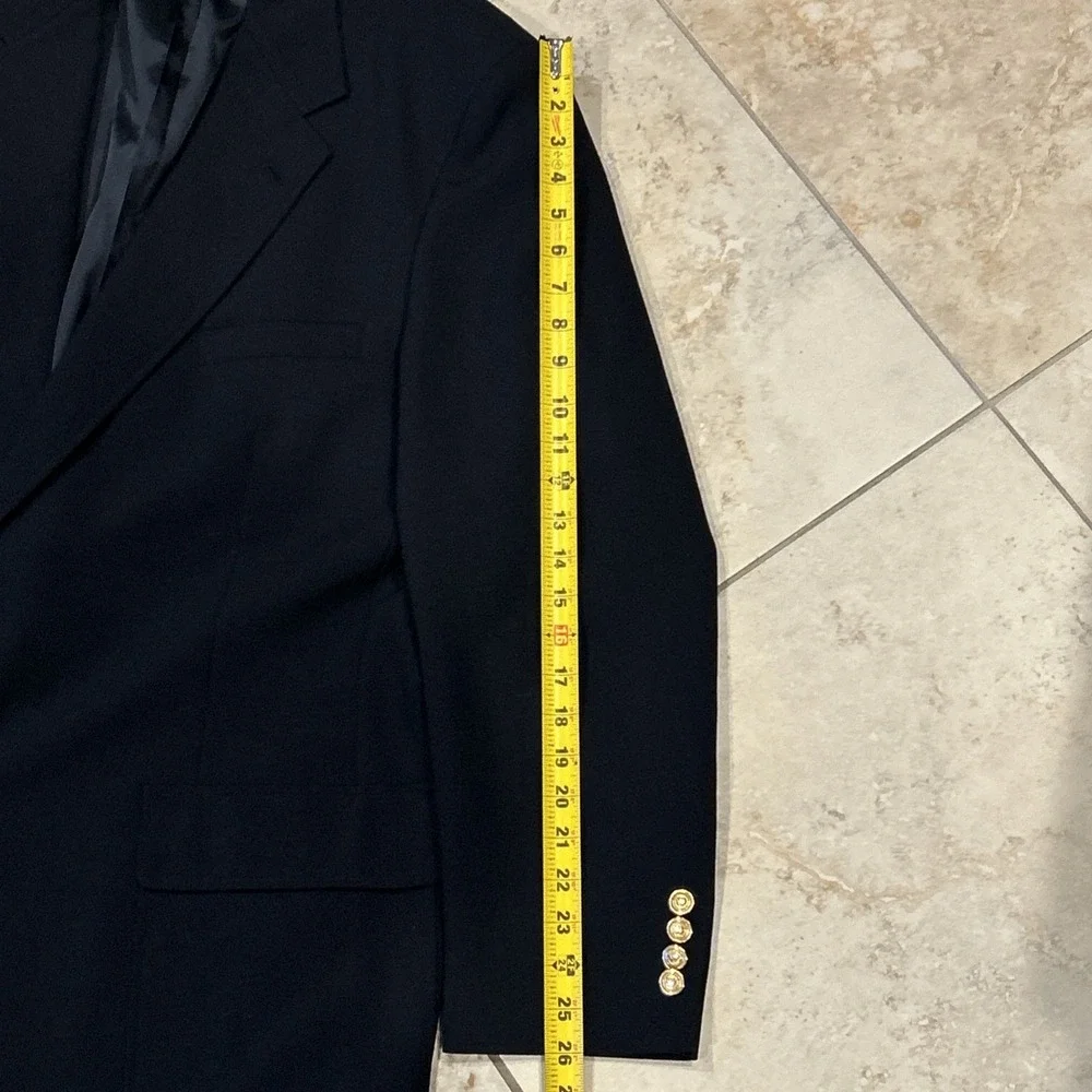 Pierre Cardin Gold Crest Blazer Mens 48R Navy Blue Two Button Classic Jacket USA